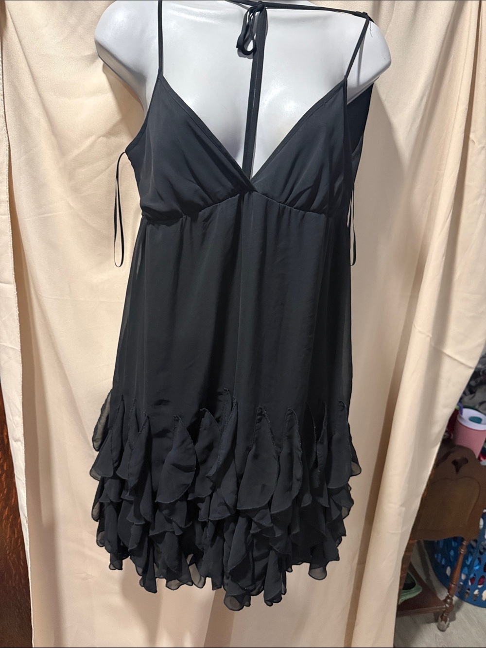 Black Spaghetti Strap Ruffle Hem Dress